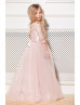 Blush Pink Lace Tulle Wedding Flower Girl Dress